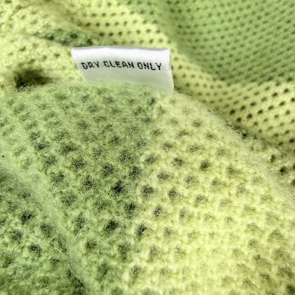Talbots 100%Pure Cashmere Sweater Women's Sz M Green Striped Pink Trim Open Knit - Picture 13 of 14